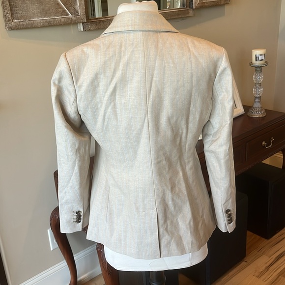 Banana Republic Blazer New Beige with Thin Silvery Blue White Stripe - Picture 8 of 16